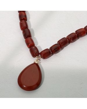 Fashnzfab Chunky Teardrop Pendant Beaded Necklace - Brown