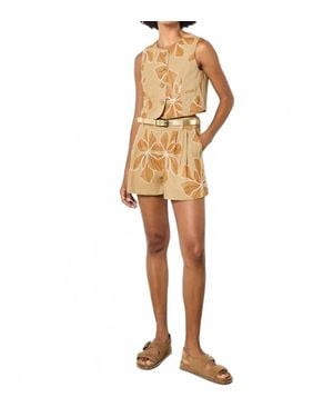 Apricot Embroidered Floral Waistcoat - Natural