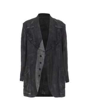 Yohji Yamamoto 2022 Runway Linen Checkered Printed Gradient Blazer Jp2 M - Black