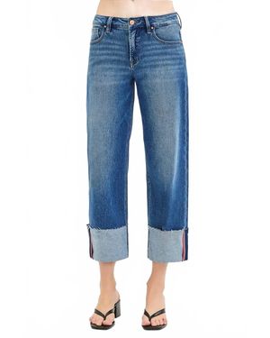 Risen Tummy Control Mid Rise Crop Wide Cuffed Jeans - Blue