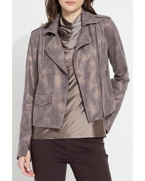 Lyssé Amelia Printed Vegan Suede Moto Jacket - Brown