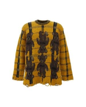 Junya Watanabe Teddy Bear Checked Wool Sweater - Yellow