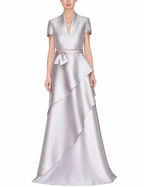 Reem Acra Short Sleeve Split Neck Caftan Gown - Purple