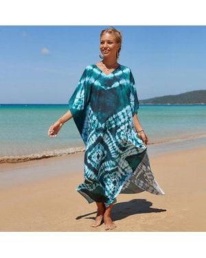 TRUEDAMES Bohemian Beach Robe Sexy Loose-Fit Bikini Cover-Up, Vacation Sun Protection Kimono - Blue