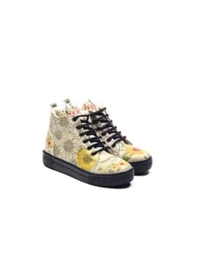 Goby Shoes Sunflower Print Lace-Up Ankle Boots - Multicolor
