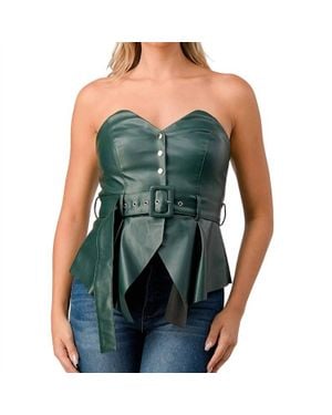 Evenuel Vegan Leather Peplum Top - Green