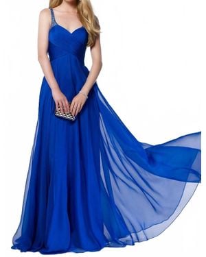 Alyce Paris Silky Chiffon Ruched Gown - Blue