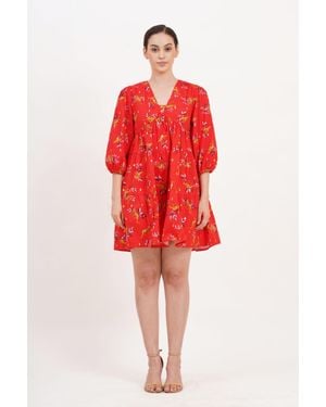 Leota Zariah Empire Waist Mini Dress Lucky Cheetah Poppy - Red