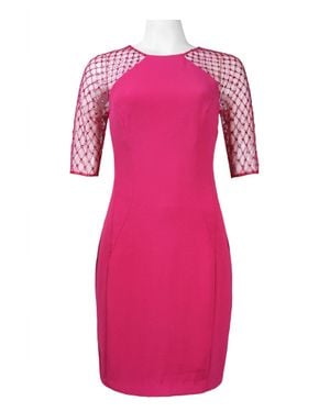 Monique Lhuillier Rhinestone Illusion Sleeve Dress - Pink