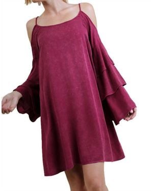 Umgee Cold Shoulder Layered Bell Sleeve Dress