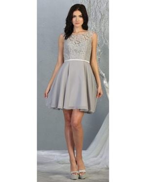 TRUEDAMES Classy Short Lace & Chiffon Bridesmaids Dresses - Metallic