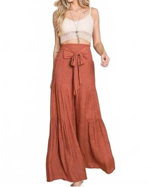 Jade By Jane Tie Front Ruched Waist Back Pants - Red