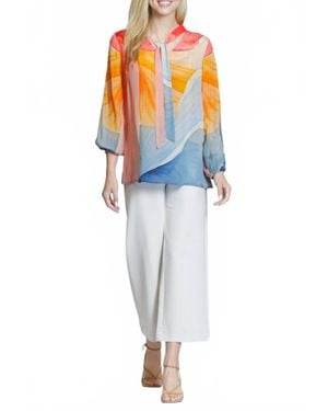 Apny Long Sleeve Tie-Neck Blouse - Blue
