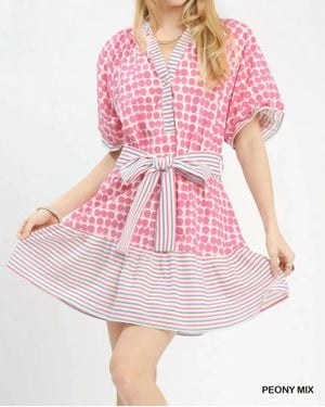 Umgee Peony Mix Dress - Pink