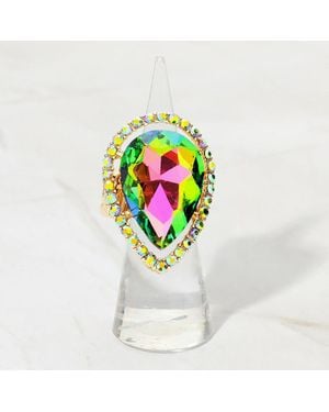 Fashnzfab Crystal Rhinestone Teardrop Stretch Cocktail Ring - White