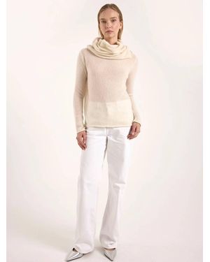 Brodie Cashmere Estelle Sparkle Hooded Cowl Neck Sweater - Natural