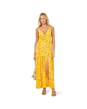 LSPACE L*Space Victoria Maxi Dress Golden Hour Floral Side Slit Frog343 - Yellow