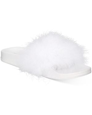 INC Turkey Feathers Feathers Slide Sandals - White