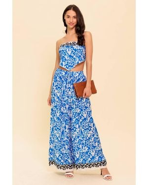 TRUEDAMES Sparking Inspiration Woven Top And Pant Set - Blue