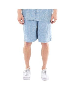 Versace Barocco Pattern Chambray Shorts - Blue