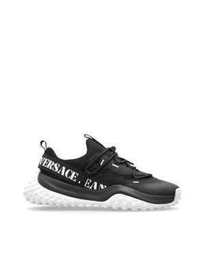 Versace Vjc Logo Print Low-Top Sneakers With Textured Rubber Sole - Black