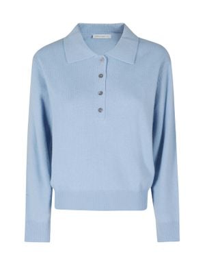 Low Classic Open Collar Merino Wool-Blend Sweater - Blue