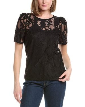Anne Klein Jewel Neck Lace T-Shirt - Black