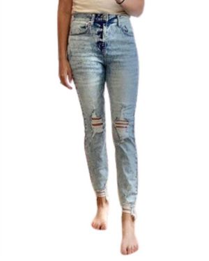 cello High Rise Distressed Hem Slim Straight - Blue