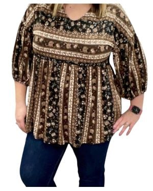 Jade By Jane Floral Abstract Babydoll Top - Black