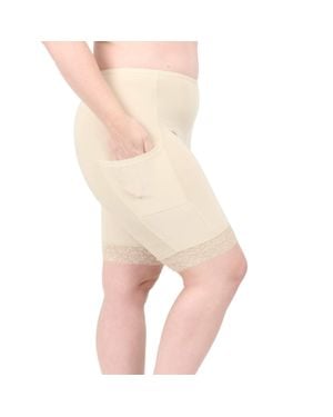 Undersummers by CarrieRae Moisture Wicking Shortlette Slipshort With Pockets 9" - Natural