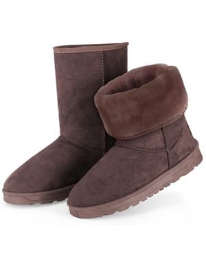 Global Bazaar Ladies Snow Boots Waterproof Faux Suede Mid-Calf Boots Fur Warm Lining Shoes - Brown
