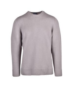 Drumohr Ribbed Merino Wool Crewneck Sweater - Purple