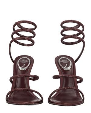 Rene Caovilla Cleo Burgundy Satin High-Heeled Sandals - Red