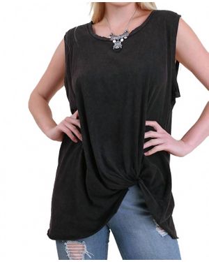 Umgee Mineral Washed Twisted Knot Top - Black