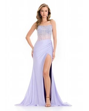 Ashley Lauren Strapless Beaded Sequin Embellished Gown - Purple