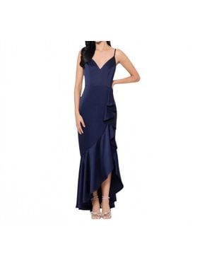 Xscape Satin Ruffle High Low Formal Dress - Blue