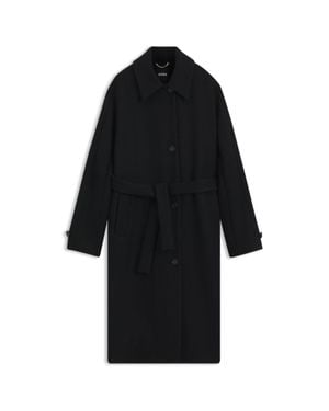 BOSS Belted Wool-Blend Coat - Black