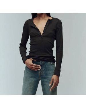 The Great Baby Rib Henley Top - Black