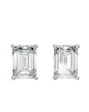 AAMIAA Emerald Shape 4 Prong Push Back Studs - Metallic
