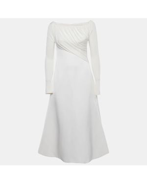 Chats by C.Dam Chats By C. Dam Jersey And Crepe Off-Shoulder Long Dress - White