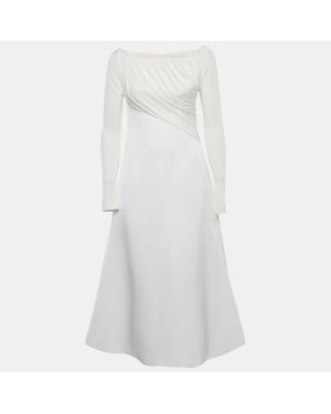 Chats by C.Dam Chats By C. Dam Jersey And Crepe Off-Shoulder Long Dress - White