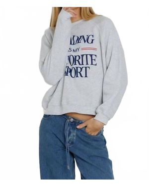Sunny Somewhere Reading Is My Favorite Raglan Crew Sweatshirt - Blue