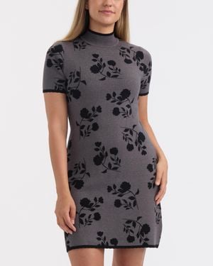 Ellen Tracy Floral Short Sleeve Sweater Dress - Gray