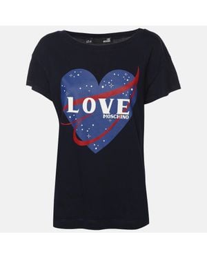 Love Moschino Dark Heart Print Fabric T-Shirt - Blue