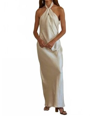 By Together Iris Satin Halter Neck Dress - Natural
