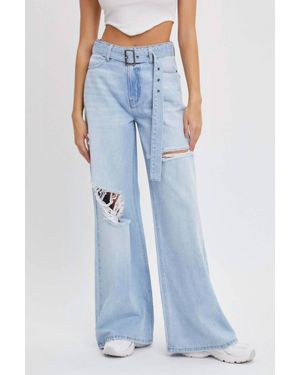 cello Jenna High Rise Wide Leg Belted Jeans - Blue