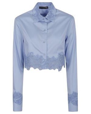 Ermanno Scervino Cropped Stretch Cotton Shirt - Blue