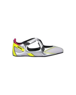The Attico Futuristic Metallic Flats With Neon Accents - Gray