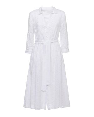 120% Lino Linen Dress With Collar And Cut-Out Details - White