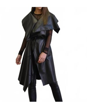 Simply Mila Uneven Sleeveless Coat - Black